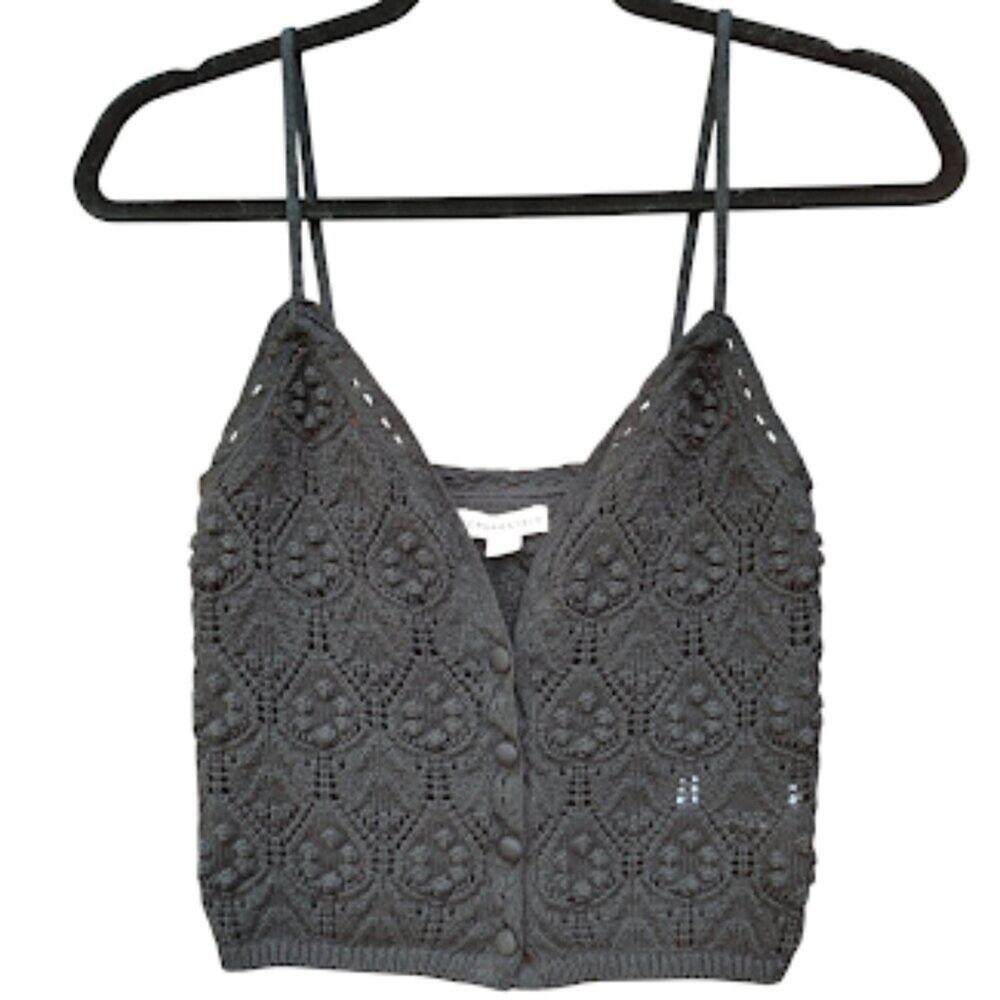 AEROPOSTALE | Black Crochet Spaghetti Strap Button Up Crop Knit Boho Cami Top XS